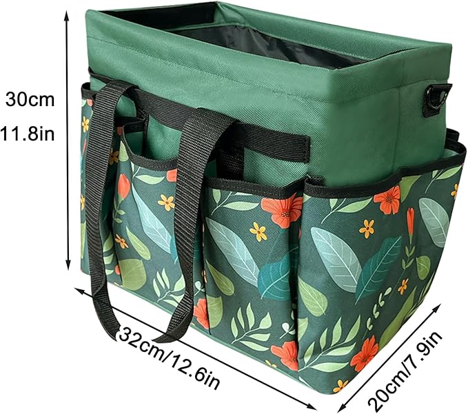 Garden Tote Bag, Oxford Garden Tools Storage Bag with 8 Pockets, Portable Garden Tool Organizer Bag with Adjustable Shoulder Strap, Ideal Gardening Gifts for Gardening Lovers No Tools (Green)