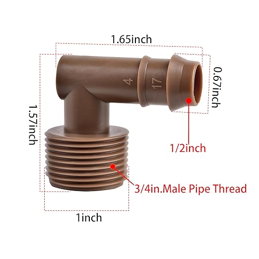Drip Irrigation Thread Adapter With Barb Elbow, 3/4" NPT Male x Barb Elbow, Barbed Connectors Fit 1/2" Drip Tubing, Irrigation Elbow Fittings -10Pcs/pack