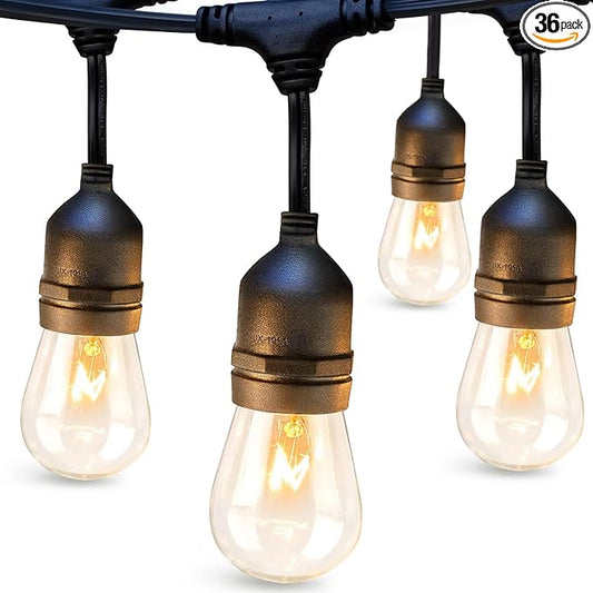 addlon 72FT(36FT*2) Outdoor String Lights Commercial Grade Weatherproof Strand, 30 Edison Vintage Bulbs, 24 Hanging Sockets and 6 Spare Bulbs, ETL Listed Decorative Cafe Patio Lights for Bistro