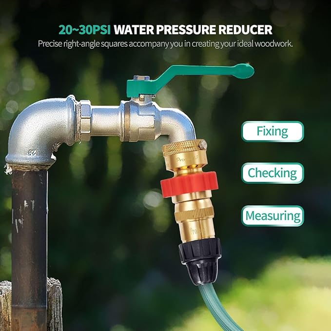 LF Brass Drip Irrigation Kit,Water Pressure Reducer Regulator 20~30PSI+3Pcs Hose Adapter+1Pcs Vacumm Breaker,3/4" GHT Connector