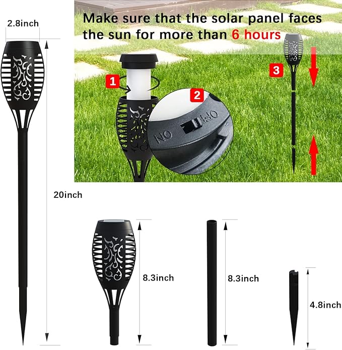 12Pack Solar Torch Lights with Flickering Flame Upgraded, Security&Waterproof Solar Lights Outdoor Landscape Decoration, Mini Solar Tiki Torches for Yard,Garden,Patio, Pathway Decor-Auto On/Off