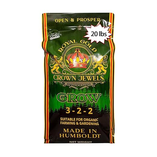 Royal Gold Crown Jewels Organic Grow 3-2-2 Dry Soluble Fertilizer, 20 lbs - Best for Improving Soil Before Planting, Encouraging Vigorous Growth and Plant Feeding