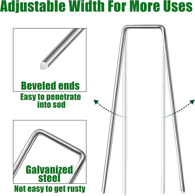 Landscape Staples 6 Inch Garden Stakes Galvanized Garden Staples Pins Anti-Rust Ground Stakes for Weed Barrier, Irrigation Tubing Hose, Yard Lawn SOD, Landscape Fabric, Decoration (16 Pack)