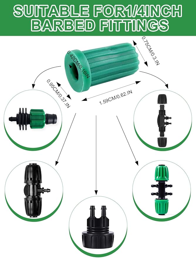 Kalolary 20PCS Barbed Tee 1/2" to 1/4" Drip Irrigation Fittings, Anti-Drop Barbed Hose Parts Connectors for 12mm/16mm to 4mm/7mm Drip Systems 6 Way Adapter（Green）