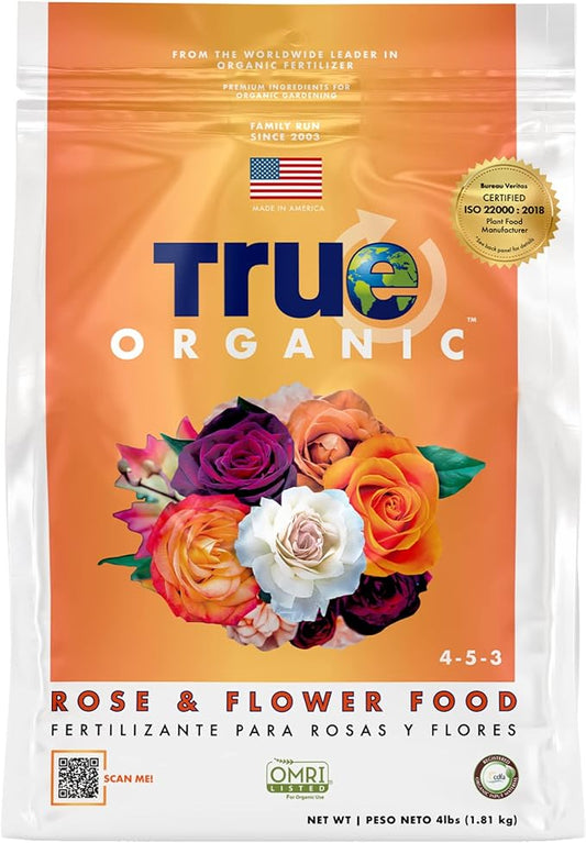 True Organic Rose & Flower Food – Organic Fertilizer for Stunning Blooms – 4lb Bag Covers 70 Sq. Ft.