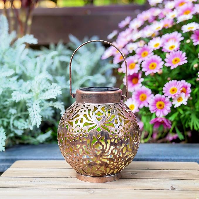 2 Pack Outdoor Solar Hanging Lantern Light LED Decorative Christmas Light for Garden Patio Courtyard Lawn and Tabletop with Hollowed-Out Design. Unique Gardening Gifts for Women.