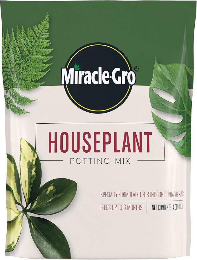 Miracle-Gro Houseplant Potting Mix: Fertilized, Perlite Soil for Indoor Gardening, Designed to Be Less Prone to Gnats, 4 qt.