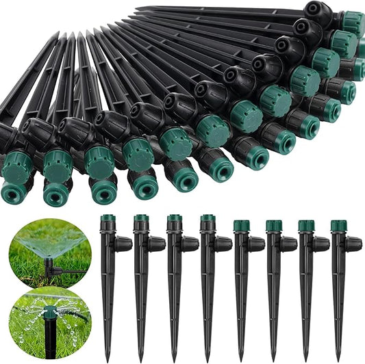 100 Pcs Drip Irrigation Emitters for 1/4" Tubing 50 Micro Irrigation Emitters Sprayer 50 Adjustable 360 Degree Water Flow Drippers for Garden Irrigation System(Green, Latch)