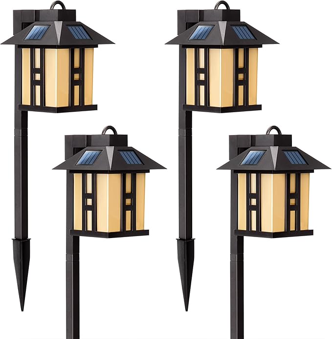 GIGALUMI Japanese Decor Solar Lights for Outside, Pathway Lights 4 Pack - Lawn/Patio/Yard/Walkway/Driveway Decoration