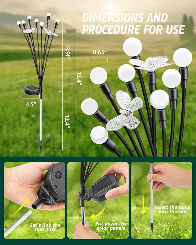 Solar Garden Lights 2024 Upgraded Solar Outdoor Lights Sway by Wind for Patio Pathway Decoration 2+8 Warm White (Butterfly 4 Pack)…