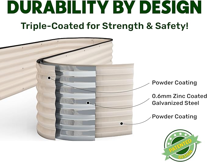 9-in-1 Galvanized Steel Raised Garden Bed // 8×2×1.5 ft Modular Planter for Gardening, Vegetables, Flowers // 18" Tall Metal Raised Garden Beds Outdoor (White) // Patented Design Planter Box