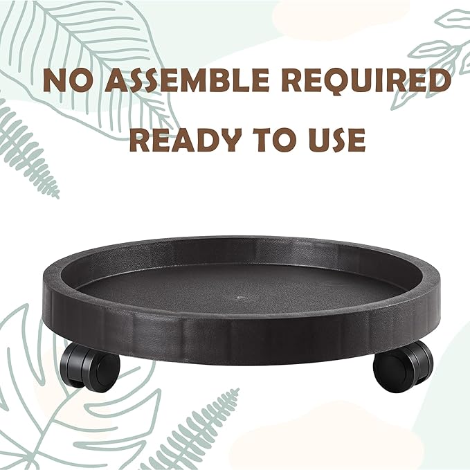 12.6 Inch Planter Caddies Rolling Saucer Caddy with Wheels, Heavy Duty Wheeled Stand for Potted Plant, Round Coaster Roller Base Tray with Casters, Flower Pot Dolly Holder for Indoor Outdoor