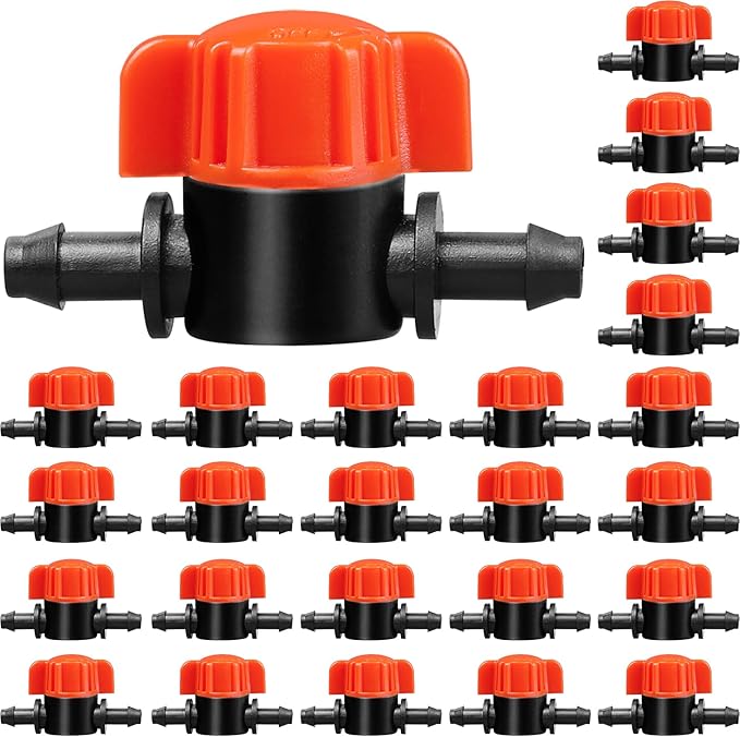 1/4" Drip Irrigation Valve：25 Pack Drip Irrigation Shut Off Switch Valve Fits 1/4 Inch Drip Irrigation Tubing Drip Line Cut Off Valve for Garden Lawn Irrigation System