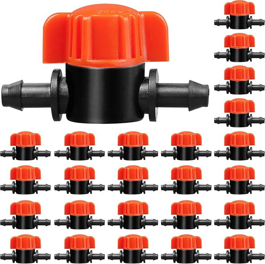 1/4" Drip Irrigation Valve：25 Pack Drip Irrigation Shut Off Switch Valve Fits 1/4 Inch Drip Irrigation Tubing Drip Line Cut Off Valve for Garden Lawn Irrigation System