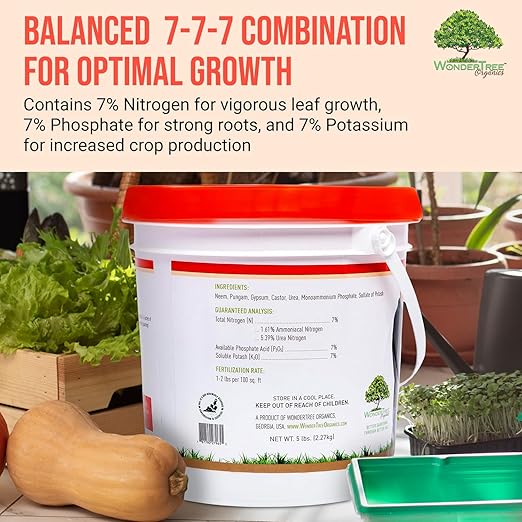 Eden Vegetables & Leafy Greens Organic Enriched Fertilizer - Neem Plant Food 7-7-7 Enriched Formula for Perfect Nitrogen, Phosphorous & Potassium Balance (5 lbs)