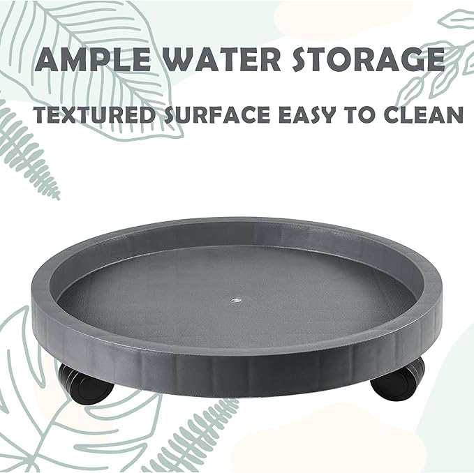 14.2 Inch Planter Caddies Rolling Saucer Caddy with Wheels, Heavy Duty Wheeled Stand for Potted Plant, Round Coaster Roller Base Tray with Casters, Flower Pot Dolly Holder for Indoor Outdoor