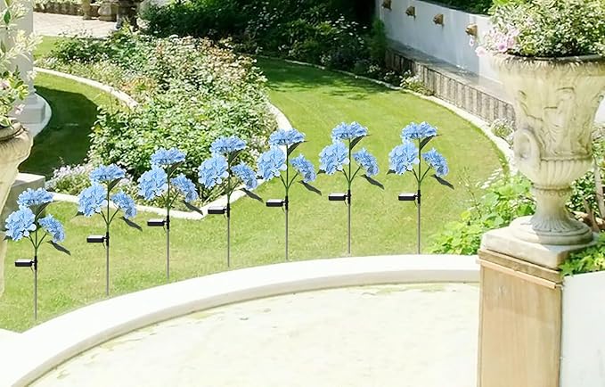 RAYLIDA Solar Lights Outdoor Decorative - 3 Pack Hydrangea Solar Garden Stake Lights Waterproof,Two Lightning Modes & Enlarged Solar Panel (Blue)