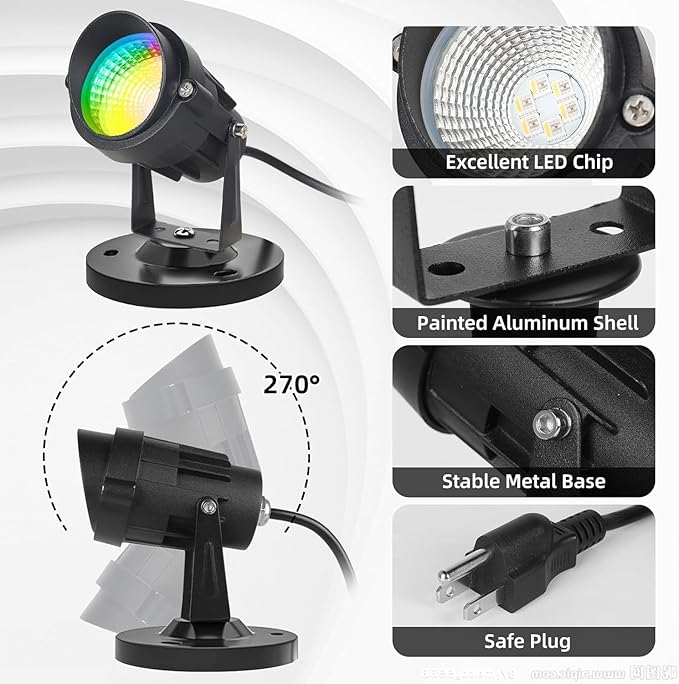 Spotlights Outdoor LED Spot Lights for Yard, 12W RGB Color Changing Landscape Lighting 120V Waterproof Spotlight with Plug & Remote for House Garden Path Tree Patio Lawn Decoration （2 Pack