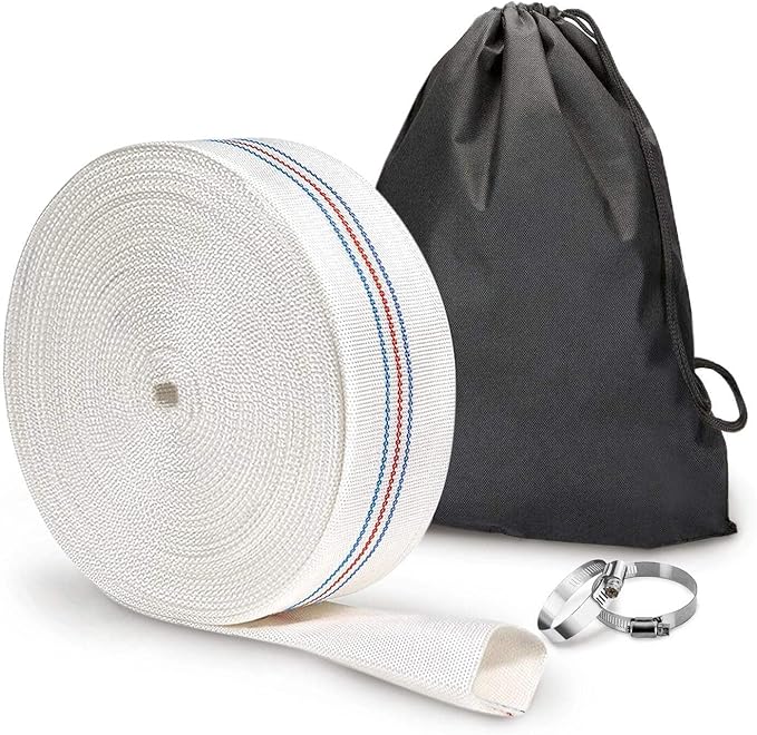 Foresee 1.00 in x 65 ft Backwash Discharge Hose Heavy Duty Reinforced, PVC Lay-Flat Fire Hose (White) with Dual Clamps, for Swimming Pool Pipe, Pump, Water Transfer, Garden Irrigation