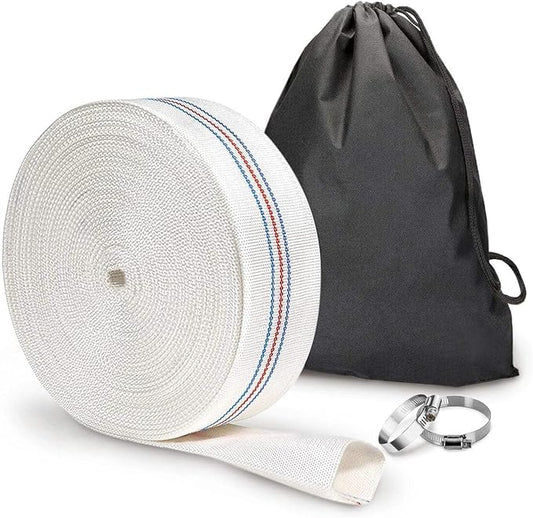 Foresee 1.00 in x 100 ft Backwash Discharge Hose Heavy Duty Reinforced, PVC Lay-Flat Fire Hose (White) with Dual Clamps, for Swimming Pool Pipe, Pump, Water Transfer, Garden Irrigation