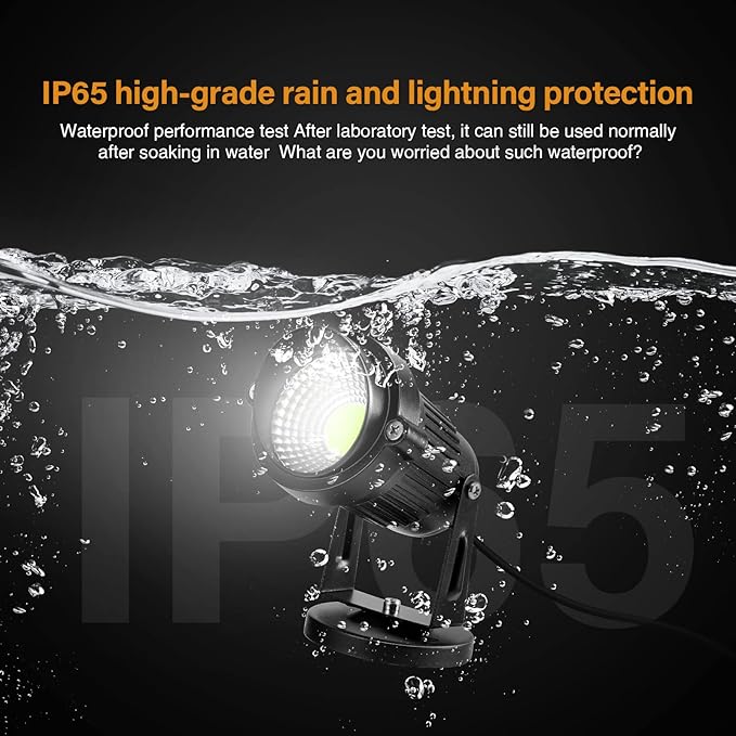 LemonBest Landscape Lights - 5W 110V Outdoor Spotlight - Waterproof IP65-3000K Cool White LED Landscape Lights - 5ft Cable for Yard Garden Patio Driveway House (Include Spike) (6 Pack)