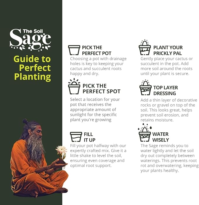 Soil Sage Cactus Soil 5Qt Premium High-Drainage Cactus & Succulent Potting Mix with Mycorrhizae Fungi - Meticulously Mixed by Hand, Ready to Use - Made in U.S.A.