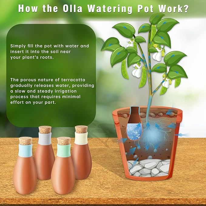 4Pcs Ollas Terracotta Plant Watering Globes Plant Watering Globes Self Watering Planter Insert Clay Terracotta Watering Spikes Pots for Indoor & Outdoor Plants