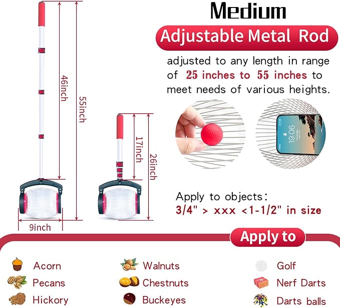 Zozen Nut Gatherer, Walnut Picker Upper Roller, Pecan Picker Upper - Side Opening Dump | Apply to Walnut, Pecan, Hickory, Chestnuts, Buckeyes, Nerf Balls, Golf, Objects Size 3/4'' to 1.5''; 1 Gallon