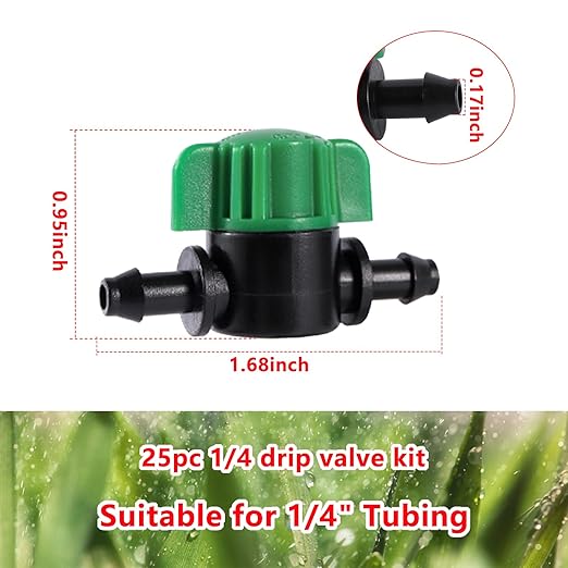 Drip Irrigation Valves,Drip Irrigation Shut Off Valve Barbed Valves FittingsFits 1/4 Drip Irrigation Tubing Water Flow Control for Drip Sprinkler Garden System(25PC-1/4 Drip Valve)