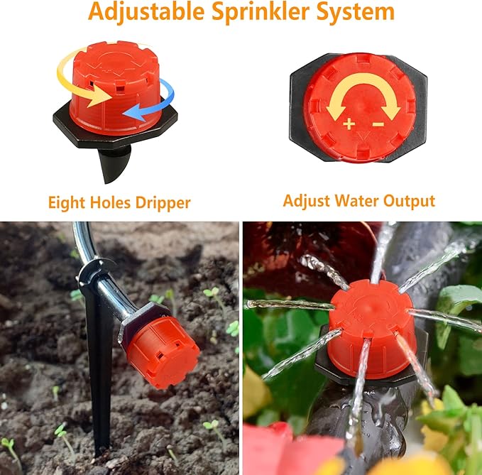 Drip Irrigation Fittings Kit for 1/4" Tubing, 240 Pcs Drip Line Connectors for Drip Systems - Nozzles, Micro Drips, Single barbs, 4 Way Connectors, Tees, Couplings, End Plugs, Elbows, Hose Stakes