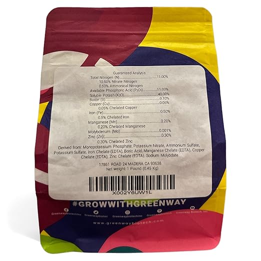 Greenway Biotech Pepper & Herb Fertilizer 11-11-40 Powder with Micronutrients and Trace Minerals- 100% Water Soluble Fertilizers (1 Pound Makes 200 Gallons)