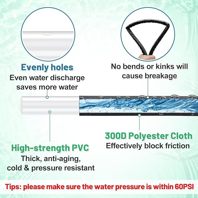 Soaker Hose 100FT for Garden Beds - 3/4" Heavy Duty Double Layer Drip Irrigation Hose, Save 85% Water- Linkable Flat Soaker Hose for Lawn Flower Bed Vegetable Field Effective Watering (50FT x 2Pack)