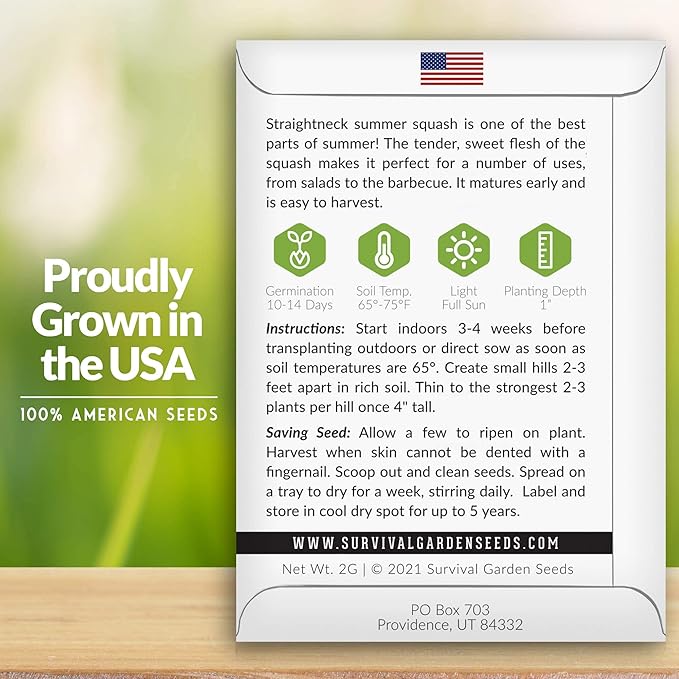 Survival Garden Seeds - Straightneck Summer Squash Seed for Planting - 3 Packs with Instructions to Plant and Grow Yellow Squash in Your Home Vegetable Garden - Non-GMO Heirloom Variety