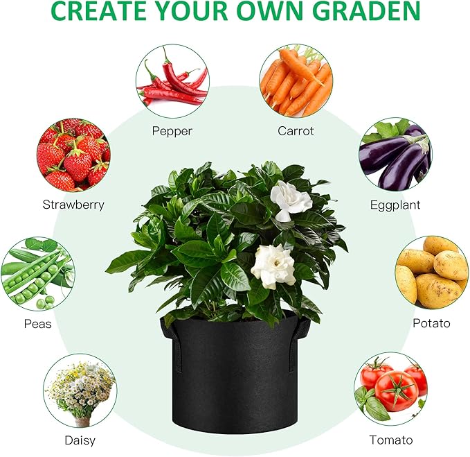 12-Pack 10 Gallon Thickened Non-Woven Grow Bags, Aeration Fabric Pots with Handles