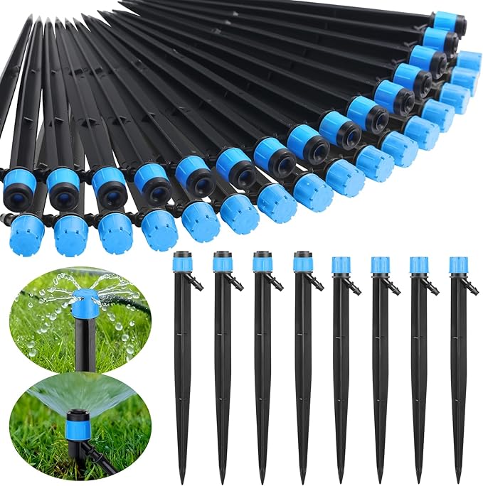 32 Pcs Drip Irrigation Emitters Drip Emitters for 1/4 Inch Tubing Irrigation Drippers Sprayer Adjustable 360 Degree Water Flow Drip for Garden Lawn Flower Bed Irrigation System (Blue)