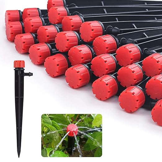 100 pcs Drip Emitters for 1/4 inch Drip Irrigation Tubing 360 Degree Adjustable Water Flow Irrigation Emitters Drippers for Drip Irrigation Water Emitters Irrigation Drip Heads for Flower Plant