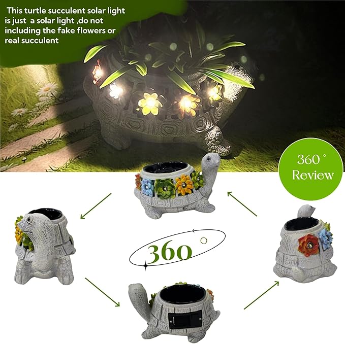 GUCHO Solar Garden Outdoor Statues Turtle with 5 Led Lights (Not Include Real Succulent),Lawn Decor Tortoise Statue for Patio, Balcony,Yard,Garden Decorations,Unique Gifts for Women Men