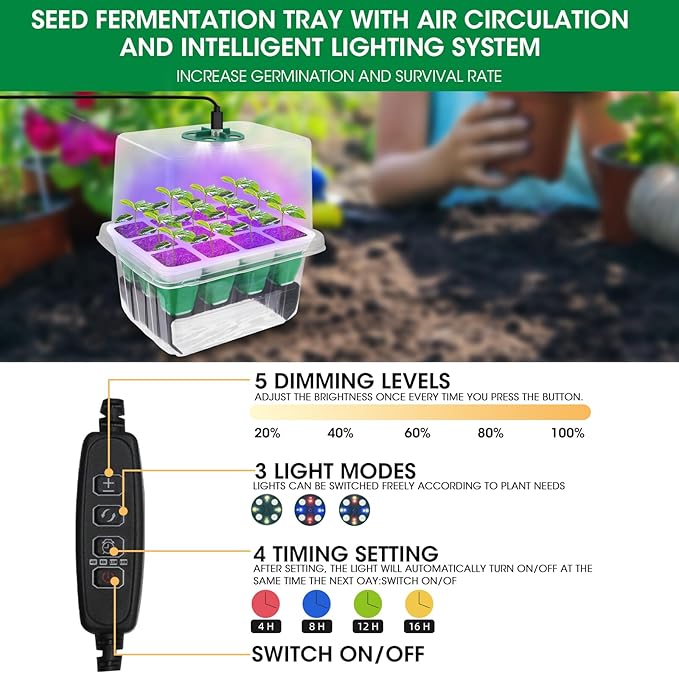 60 Cells Self Watering Seed Starter Tray with Soft Silicone Cells, 5 Pack Reusable Seed Starter Kit for Greenhouse Propagator Station Planting Growing