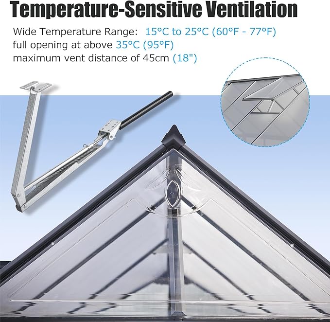 CHANGE MOORE Auto Vent Opener Automatic Greenhouse Window Opener Roof Vent Opener Auto Vent Kit Sensitive Gardening Tools Automatic Greenhouses Supplies (1Pc Single Spring Up to 33lbs)