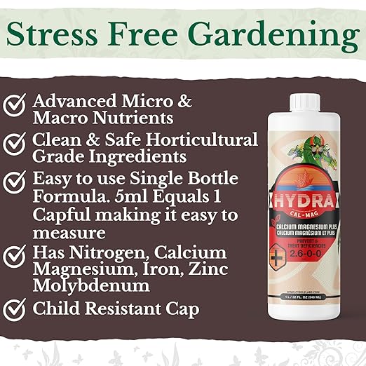 HydraCalMag Calcium Magnesium & Iron - Liquid Plant CalMag Fertilizer For Indoor and Outdoor Hydroponic Systems, Soil Gardens & Foliar Spray Nutrient for Prevention & Repair of Plant Deficiencies 32oz