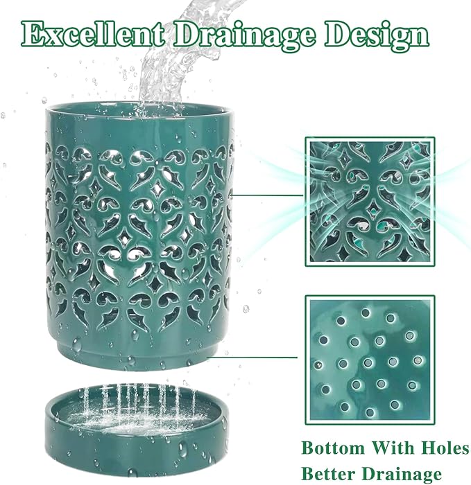 Ceramic Orchid Pot 4 Inch, Orchid Pots with Holes, Plant Pot for Repotting, Flower Planter Pot Indoor Outdoor, Breathable Slotted Orchids Planter Green