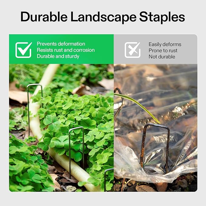 VIVOSUN 6 Inch 100-Pack Landscape Staples, Galvanized Steel Garden Stakes 11 Gauge U-Shaped Pins for Weed Barrier Fabric, Soaker Hose, Holding Fence