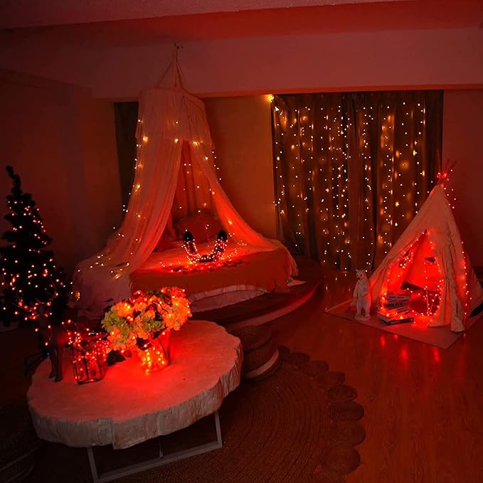 RUICHEN Orange Dimmable Fairy Lights Plug in, 99 Ft 300 LED Twinkle String Lights with Remote, Waterproof Silver Wire Firefly Lights for Bedroom, Patio, Yard, Christmas, Halloween, Party