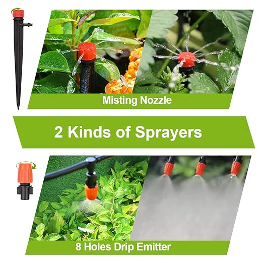 72FT Drip Irrigation Kit, Automatic Garden System with 1/4 inch 1/2 inch Black Tubing Hose, Watering Drip System, DIY Micro Drip Irrigation Set for Greenhouse, Raised Bed, Lawn, Outdoor