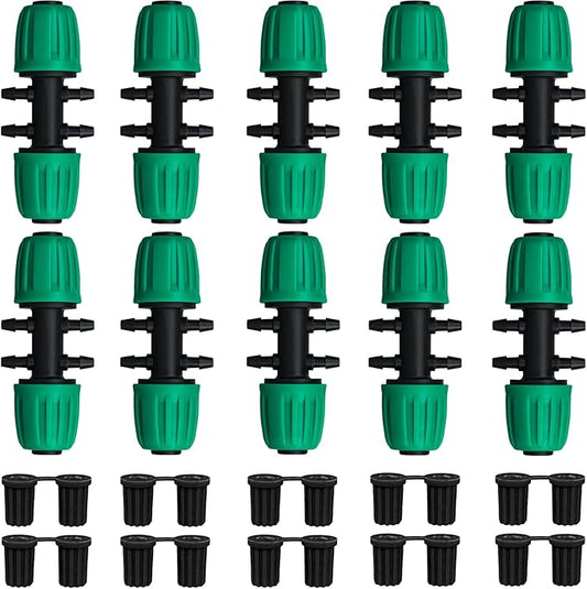 JAYEE Drip Irrigation Fittings, 10 Pcs Lock Barbed Tee for 1/2 to 1/4 Inch Vinyl Tubing, Drip Line Parts 6-Way Tees Irrigation Connectors for Drip Sprinkler Garden Lawn Systems, Green
