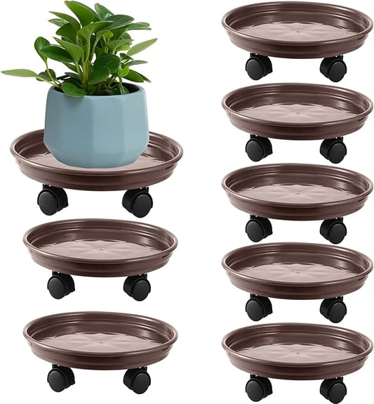 7 Packs Plant Caddy with Wheels 11.8" Plastic Rolling Plant Stands Heavy-duty Plant Dolly with Casters Indoor Outdoor Wheeled Plant Roller Base Large Planter Saucers Plant Mover