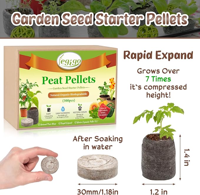 Legigo 300 Pcs 30mm Peat Pellets Starter Pods, Compressed Starting Plugs Pellet Fiber Soil Helps to Avoid Root Shock for Garden Planting Herb Flower Vegetables