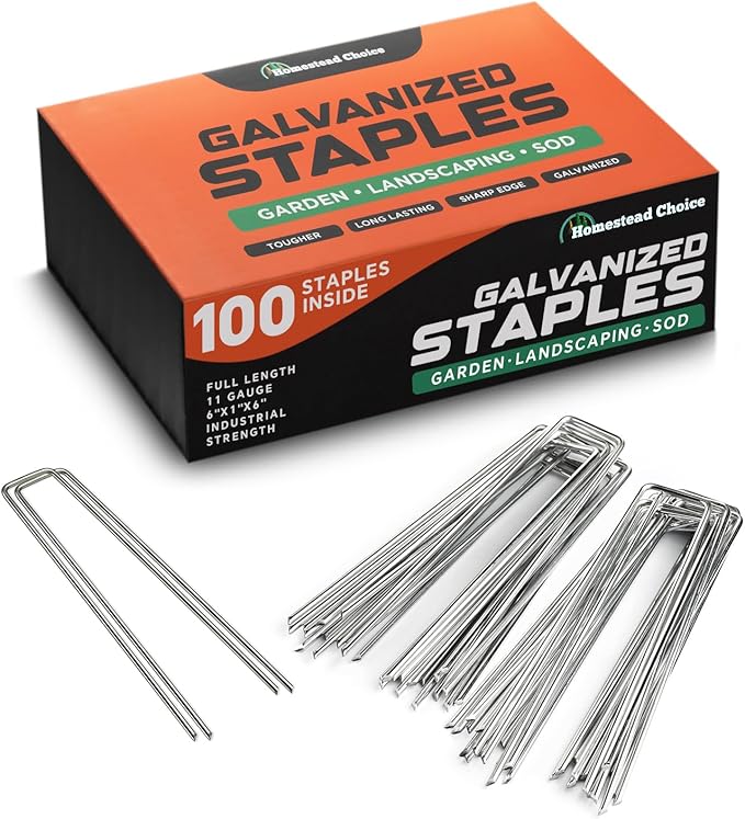 6 Inch Galvanized Landscape Staples - 100 Metal Garden Stakes for Gardening - 11 Gauge Anti-Rust Heavy-Duty Ground Sod Pins Yard Stakes for Weed Barrier Fabric Irrigation Tubing Hose