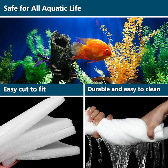 White Koi Pond Filter Pad Fine Bulk - Cut to Fit - Durable Fish Pond Filter Media - Water Garden Aquariums Filter Material - 19.7" x 19.7" x 3/5" - 4/5" Thickness - 3 Pack