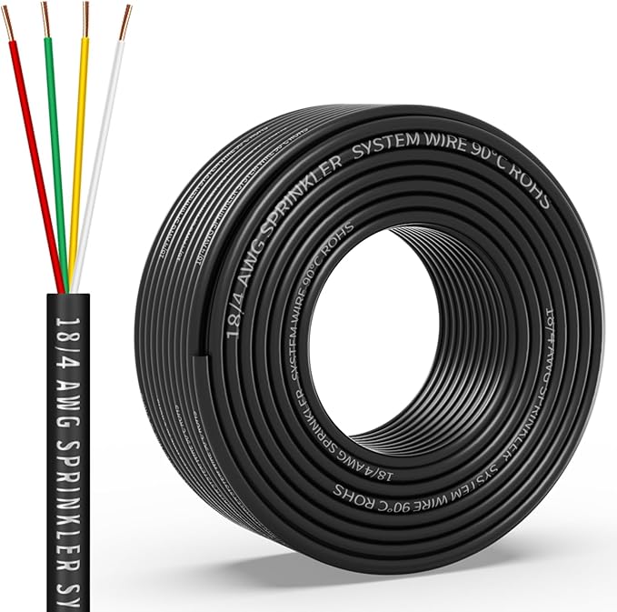 18/4 Solid Sprinkler System Wire 150ft, 18 Gauge Irrigation Wires PVC Jacket Sprinkler Cable for Underground Irrigation Valves Field Central Control System